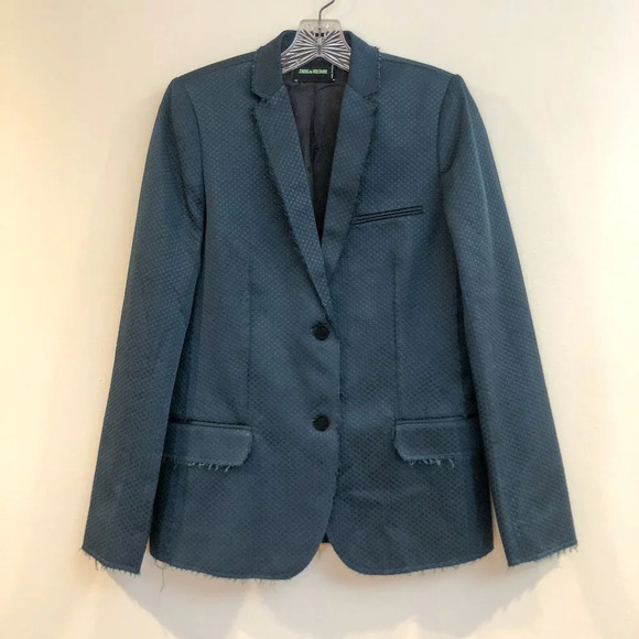 Zadig & Voltaire Green Diamond Modern Boyfriend Collared Blazer Women's XS EUC - Picture 2 of 8